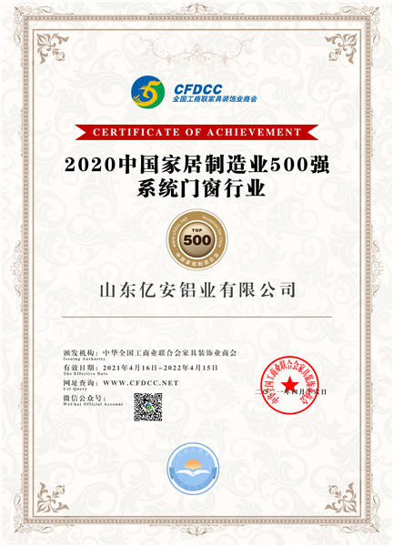 2020中国家居制造业500强系统门窗行业